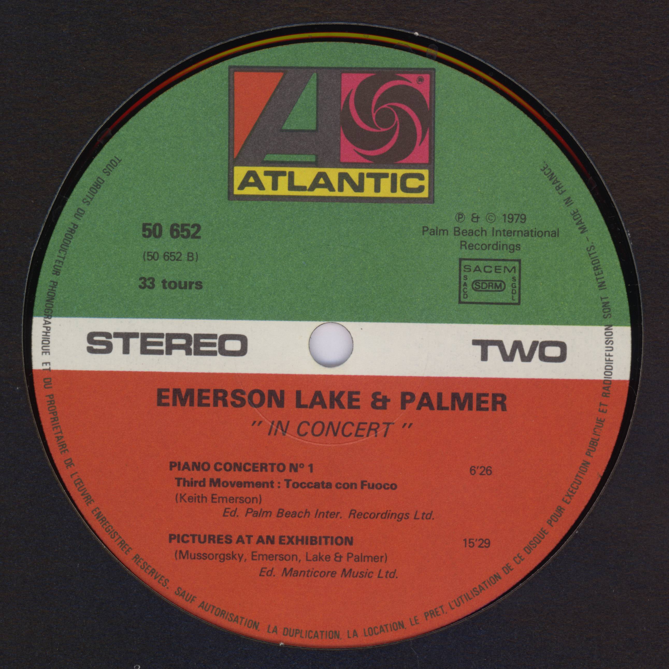 Emerson, Lake and Palmer In Concert : LP Label B